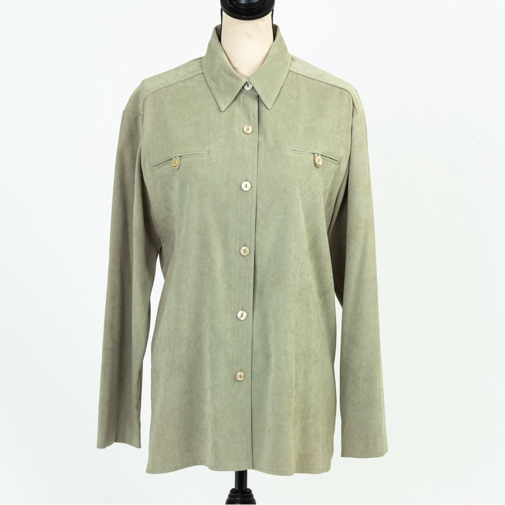 Faux suede button down shirt shacket pistachio green M